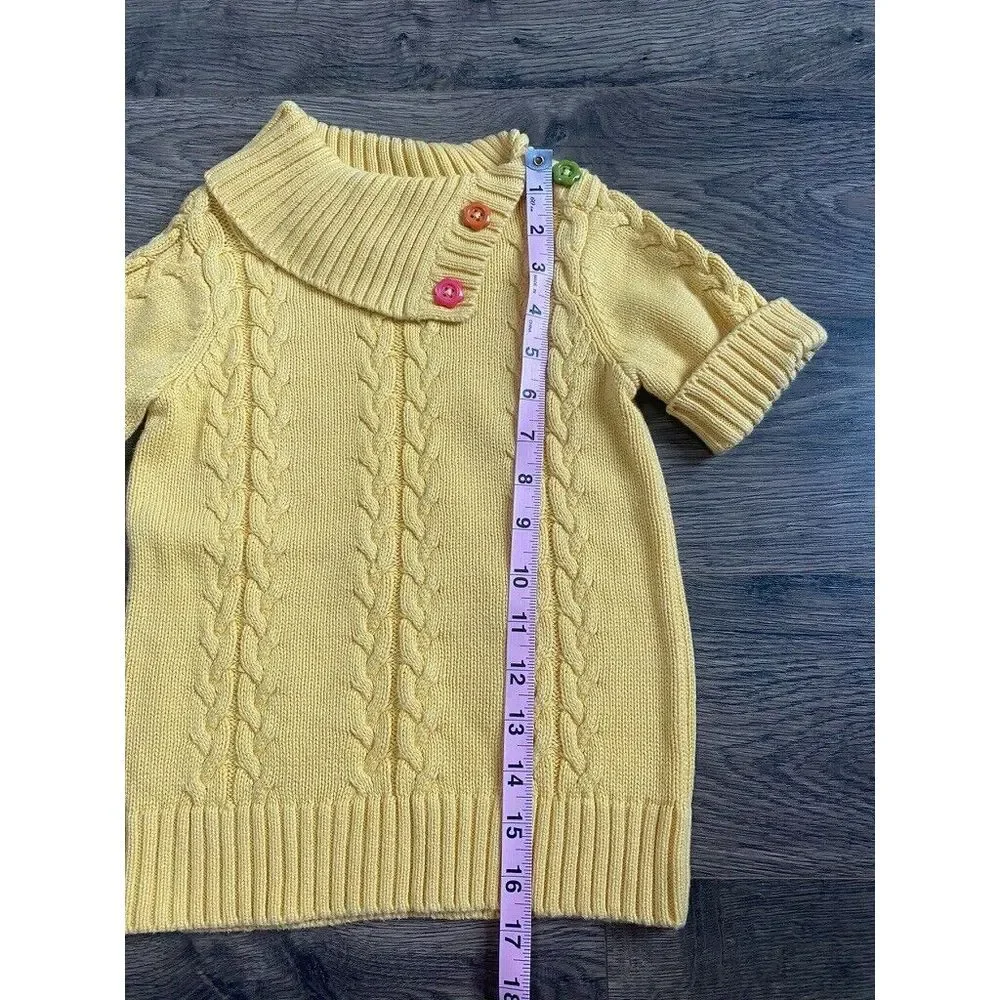 Kids Girls VTG Gymboree sweater cable knit button yellow short sleeve SZ S 5-6
